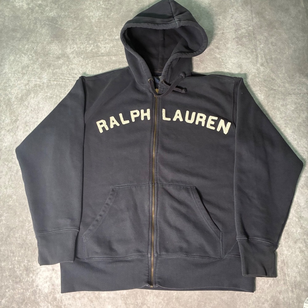 Y2K Polo Jeans Co Ralph Lauren  Navy Blue Spellout Full Zip Hoodie Sweatshirt M